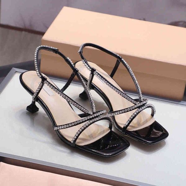 

designer sandals luxury miu home stiletto sandals women's summer silver high heels back air fairy roman shoes w5ya, Black