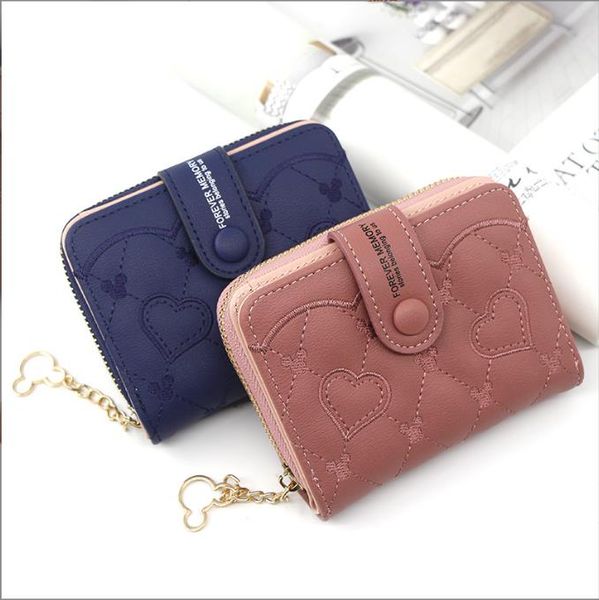 

women's short zipper wallet cartoon love lady card bag, Red;black