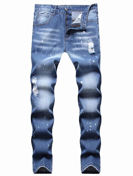 

romwe guys washed ripped jeans 68ru#, Blue