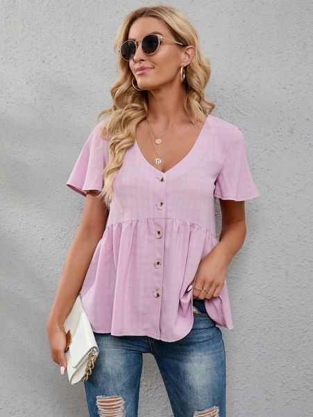 

flutter sleeve peplum hem blouse s8bk#, White