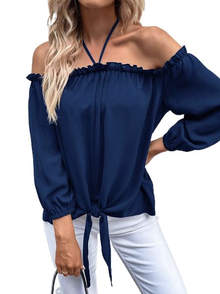 

solid tie hem blouse m1jz#, White