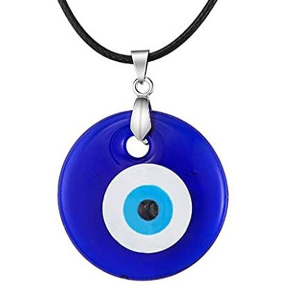 Collana con ciondolo occhio diabolico blu per donna Catena con cordino di cera nera Gioielli girocollo da uomo Amuleto fortunato Regalo per feste femminili