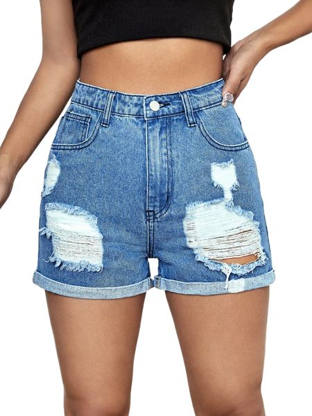 

ripped cuffed denim shorts 59gv#, White;black