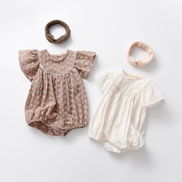 

1243a baby girl clothes rompers summer lace flying sleeve bodysuit climbing solid color fly jumpsuit, Blue
