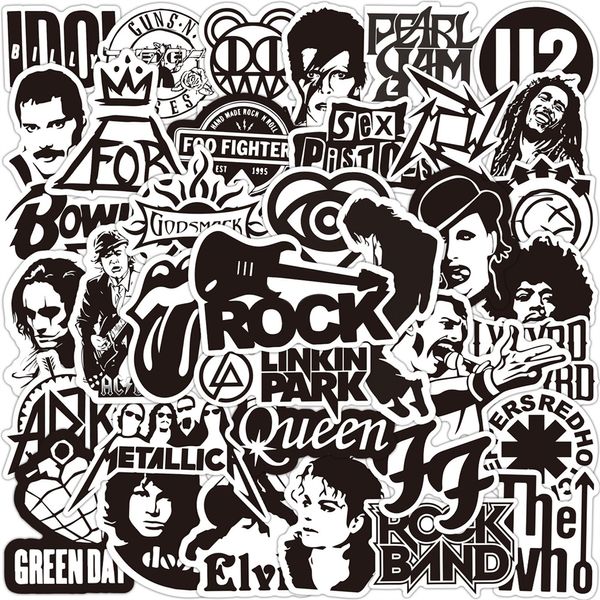 

50pcs black and white rock band stickers waterproof cool pegatina for skateboard motorcycle laptop