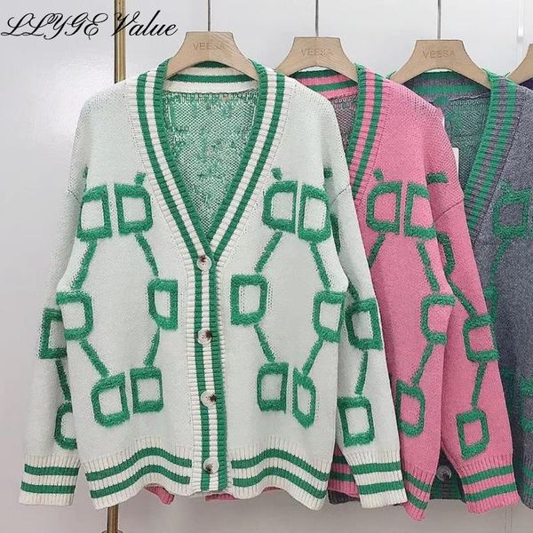 

cardigan for women green striped pink knit button lady cardigans sweaters v-neck loose casual winter 2022 knitted coat fashion, White;black