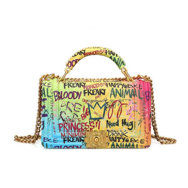 Neue Damenhandtaschen, modische Handtasche, Diamant-Kettentasche, Farbe Graffiti-Tasche 220426