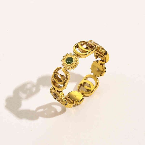 

fine daisy stainless steel titanium steel ring bronze double letter flower set zircon ring couple ring, Silver