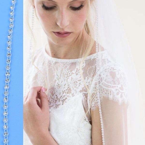 Cabeças V138 Véias de noiva Diamante Limpeza Véu de Casamento 1 Nível de camada com strass