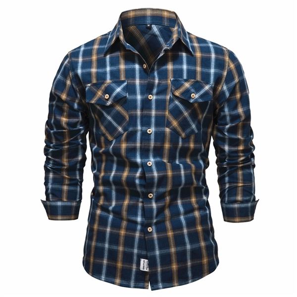 Aiopeson causal algodão xadrez camisas para homens de luxo social vestido camisa manga longa xadrez camisas masculinas roupas 220801