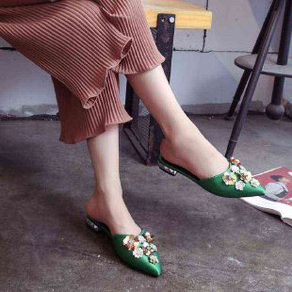 

nxy sandals womens slippers spring autumn female home shoes mujer bling zapatos sequined flats floral pointed toe chaussures, Black