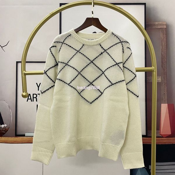 

women's knits & tees y family autumn and winter jacquard short wool blend sweater round neck diamond dongguan, White