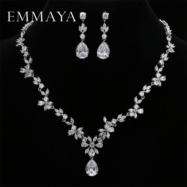 

emmaya brand gorgeous aaa cz stones jewelry set white crystal flower party wedding jewelry sets for women 220712, Silver