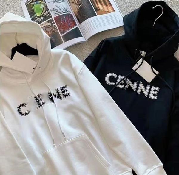 Autunno e inverno Nuovo design CE da uomo di alta qualità Felpe con cappuccio Felpe Coppia semplice rivetti Lettere stampate Maglione in pile con cappuccio allentato casual