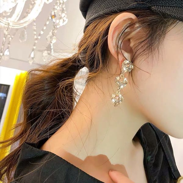 

925 silver needle baroque fully jeweled loving heart earrings asymmetric long earrings european and american high-key dignified personalized, Golden