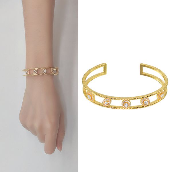 2022 Bracelets para mulheres Material de latão Cuff casal AAA Zircão Cryol Gold Color Natural Stones Jóias femininas com diamante Especial Simples Girls Christmas Gift