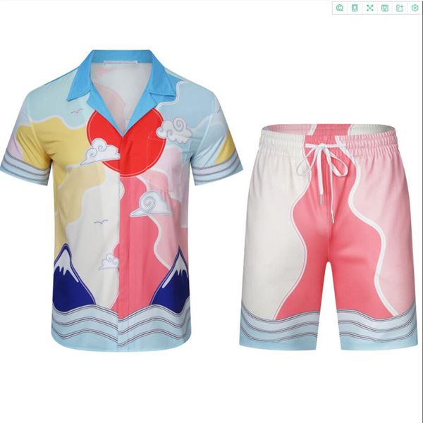 

men's suit tracksuits short sleeve shirt pink gradient hawaiian vacation seaside beach shorts loose contrast color women's couple, Gray