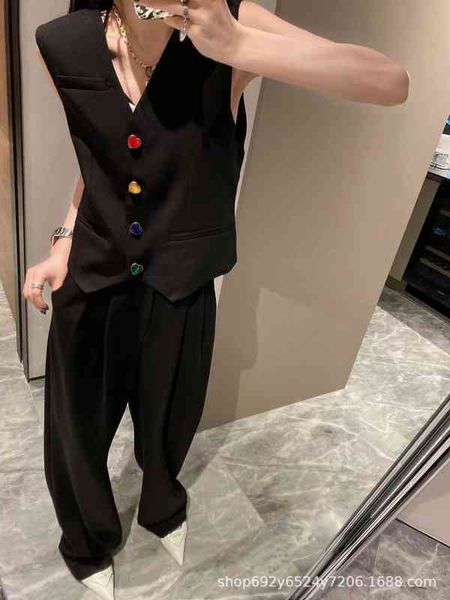 

women's vests spring and summer minority designer fashion brand color love button v-neck slim vest sr2n, Black;white
