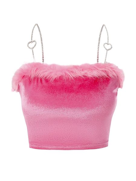 

fuzzy trim rhinestone heart-ring detail cami e2hb#, White