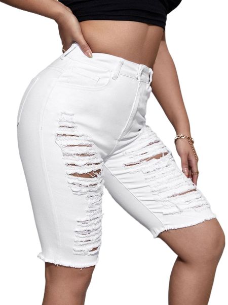 

sxy high waist ripped frayed raw hem bermuda denim shorts 52uv#, White;black