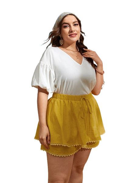 

plus solid lantern sleeve tee u6pz#, Black