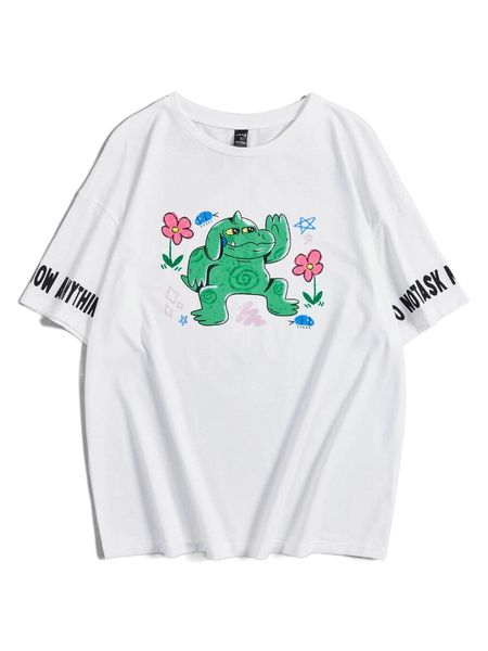 

x moldazor cartoon & floral print tee v7pr#, White