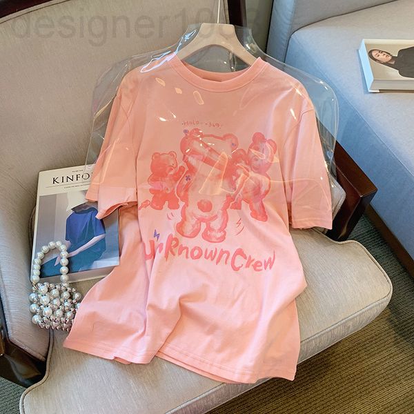 

women's t-shirt designer pink short sleeved t-shirt summer women's season thin trendy brand ins loose clothes trend versatile half, White