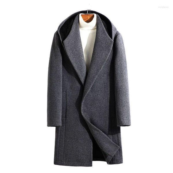 Misto lana da uomo 2022Giacca a vento da uomo con cappuccio in lana di media lunghezza stile autunno e inverno moda casual giacca con cappuccio ampio allentato Wintercoatme