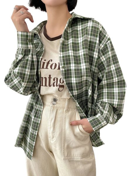 

dazy tartan drop shoulder blouse n3tt#, White