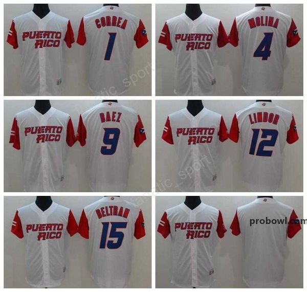

Puerto Rico Baseball Jerseys 2017 World Classic 1 Carlos Correa 4 Yadier Molina 9 Javier Baez Jersey 12 Francisco Lindor 15 Carlos Beltran., 12 white
