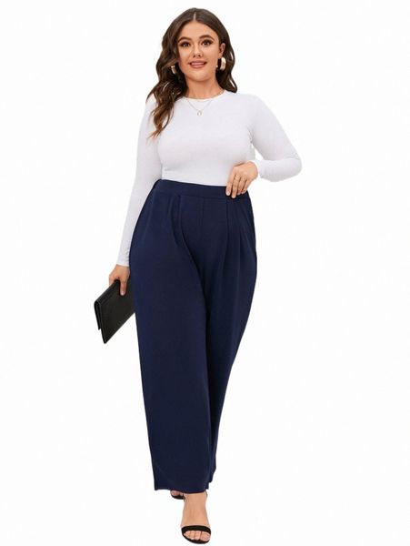 

plus elastic waist wide leg pants m7op#, Black