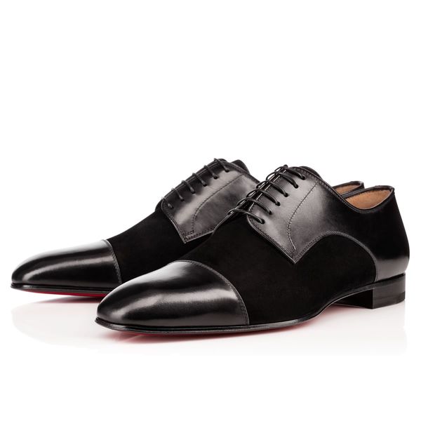 

luxury design men dress shoes red bottoms shoe oxfords derby flats gentleman loafers flat calfskin leather shoes black grey with box