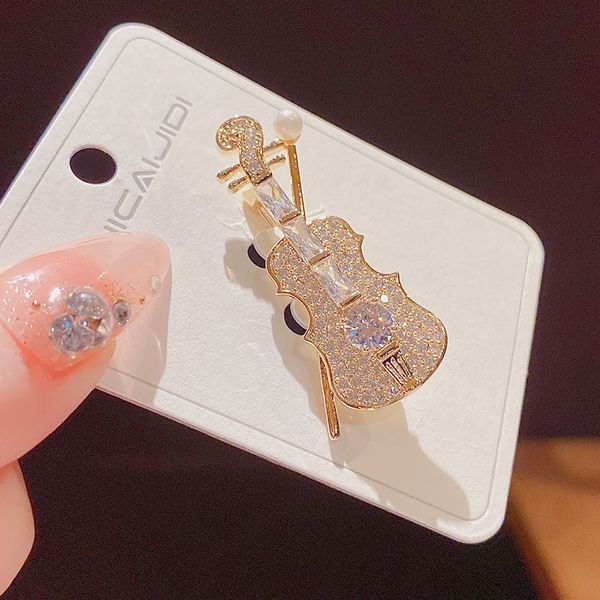 Rhinestone Violin Brooch Pin Jóias para Mulheres Menina Moda Cristal Musical Nota Instrumento Peito de Casamento Festa Distintivo Corsage