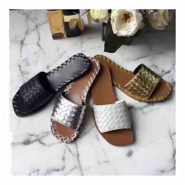 

sandals summer woven flat slippers women's cow leather heels fashion casual sandals wear outside, Black