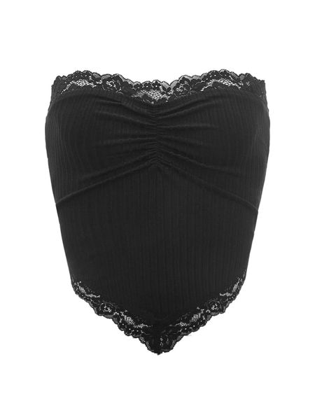 

plus lace trim ruched tube u5y7#, Black