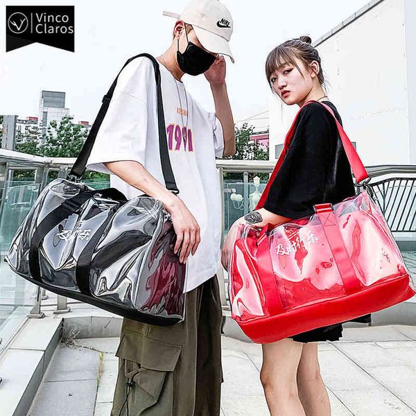 

duffle bag handbags fashion waterproof pvc fabric transparent bags weekend sport gym men's luggage 220630