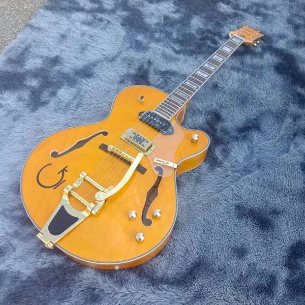 

in stock custom 5 f hole jazz electric guitar semi hollow body in orange color