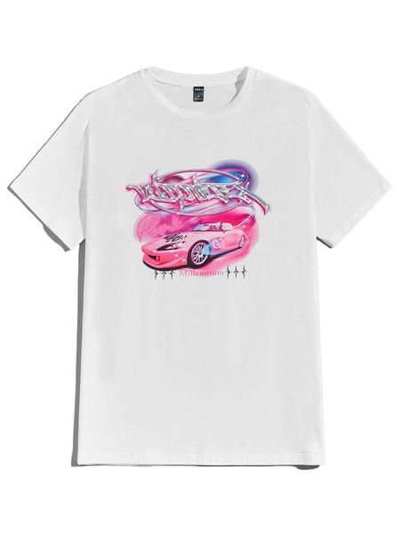 

men car & letter graphic tee 6874#, White;black