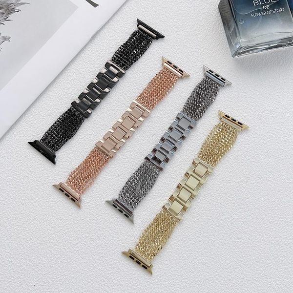

Luxury Stainless Steel Alloy Bracelet smart straps for Apple watch Chain Band Trend Bright 38 40 41 42 44 45MM Iwatch Series 7 6 5 4 3 2 Series strap