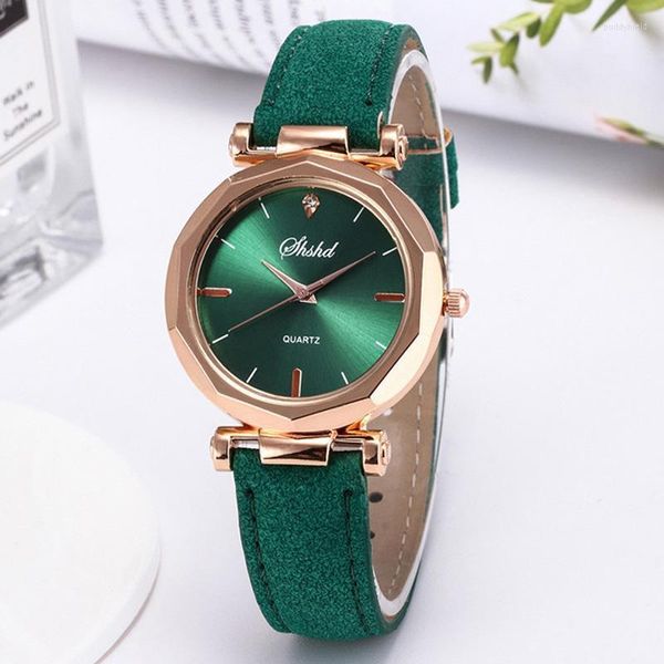 Relógios de pulso 2022 Ladies Watches Fashion Starry Sky Green Watch Women Leather Band Quartz Price DropShiping