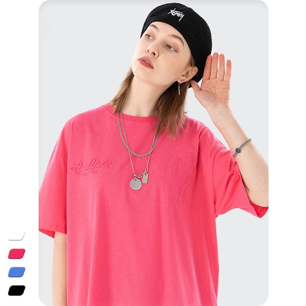 

mens t shirts fashion texture embossed short sleeve blue men t-shirt hipster casual loose simple letter street tide tshirt cotton tee, White;black