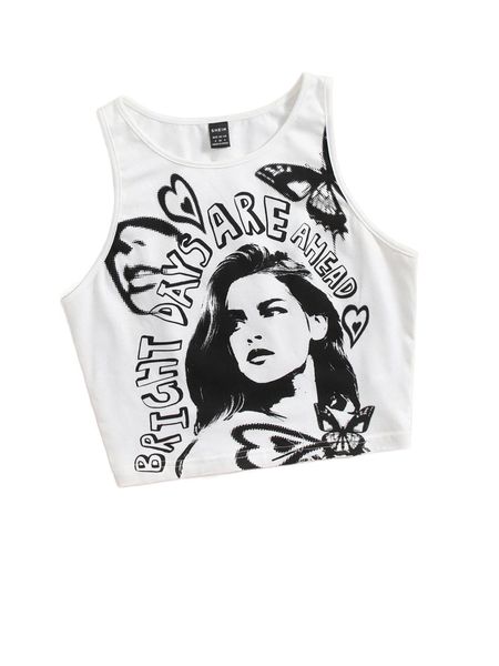 

figure and slogan graphic tank x51i#, White