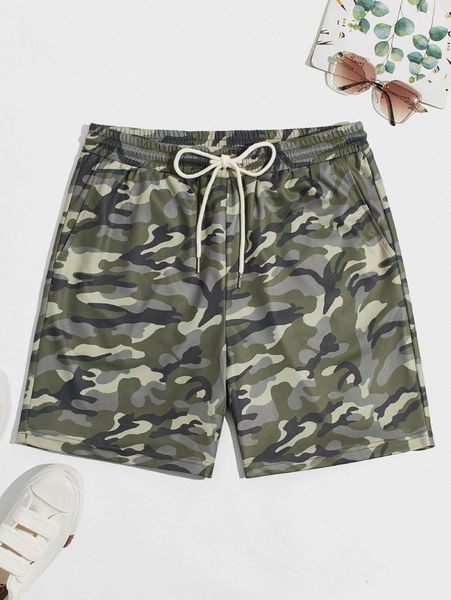 

men drawstring waist camo print shorts b7xa#, White;black