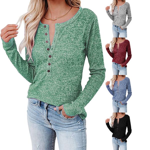 

women's t-shirt autumn and winter women long sleeve t-shirt button up v neck tunic casual sweater, White