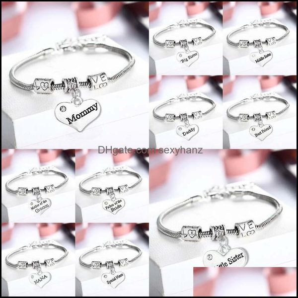 

link chain bracelets jewelry sier snake bracekets crystal heart pendants english letter family members bracelet for women girl wholesale dr, Black