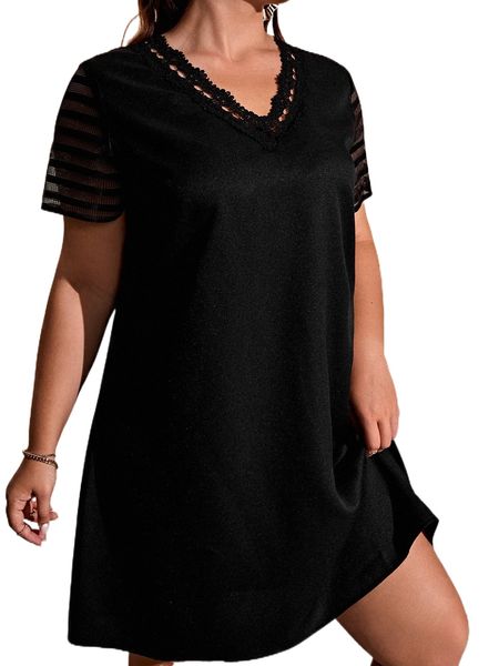 

plus contrast lace panel dress i0wr#, Black