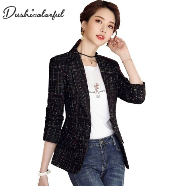 

t blazer jacket female autumn winter women turndown collar lattice single outerwear chic y201026, White;black