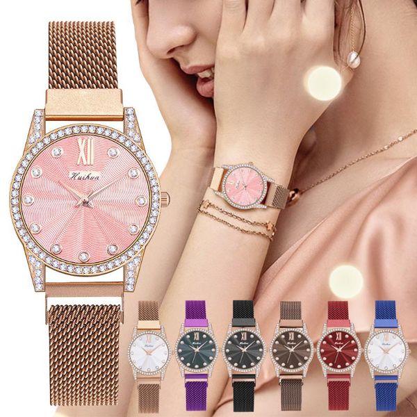 Relógios de pulso Ladies Luxury Watches Mesh Magnet Buckle Crystal Quartz Watch for Women Small Casual Bracelet