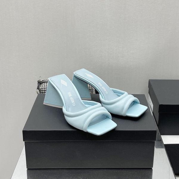 

devon the attico heeled sandals ice blue slippers leather block heel mules high heels shoes slip on slides open toes shoe for women luxury, Black