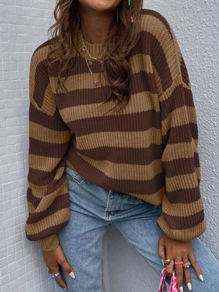 

striped pattern drop shoulder sweater i49v#, White;black